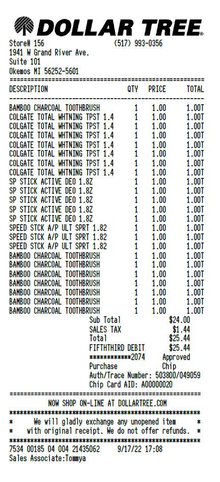 dollar tree receipt generator.